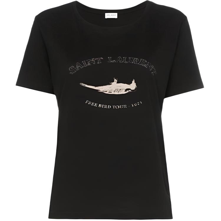 (Women) Saint Laurent  Black Logo Crewneck Short Sleeve T-Shirt. 553443YB2ZO1095