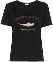 (Women) Saint Laurent Black Logo Crewneck Short Sleeve T-Shirt. 553443YB2ZO1095 (Women) Saint Laurent Black Logo Crewneck Short Sleeve T-Shirt. 553443YB2ZO1095