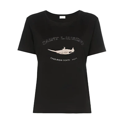(Women) Saint Laurent Black Logo Crewneck Short Sleeve T-Shirt. 553443YB2ZO1095
