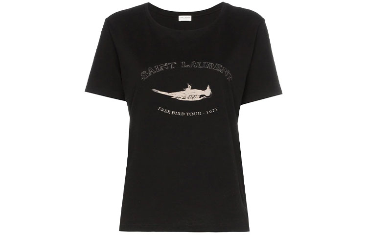 Order (W) 생로랑 블랙 로고 크루넥 반팔 티셔츠. 553443YB2ZO1095