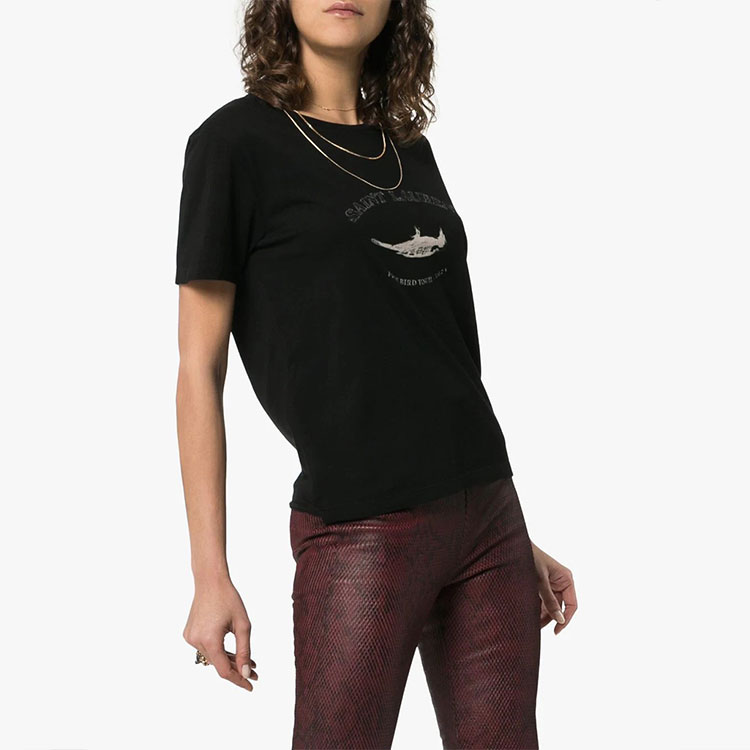 Shop (W) 생로랑 블랙 로고 크루넥 반팔 티셔츠. 553443YB2ZO1095