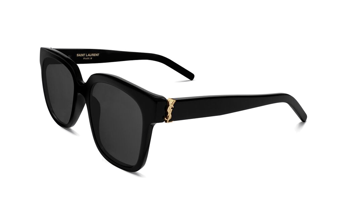 (Women) SAINT LAURENT  Black Square Acetate Logo Embellished Sunglasses 543513Y99011002