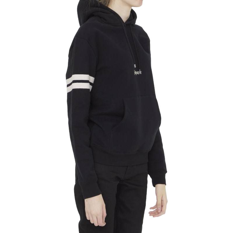 Details for (W) SAINT LAURENT Sudadera Negra con Rayas y Logo Bordado de Manga Larga. 757076Y36SW1095