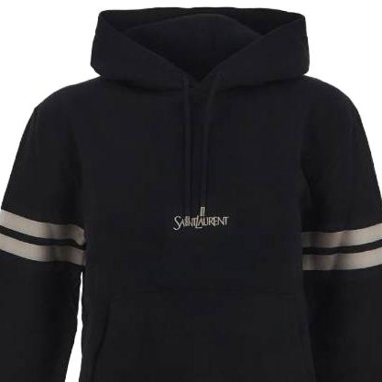 Sizing (W) SAINT LAURENT Sudadera Negra con Rayas y Logo Bordado de Manga Larga. 757076Y36SW1095
