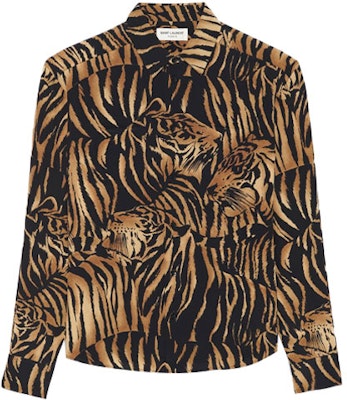 (Women) SAINT LAURENT Black Tiger Print Long Sleeve Crepe Shirt 693865Y2E969664 Buy (Women) SAINT LAURENT Black Tiger Print Long Sleeve Crepe Shirt 693865Y2E969664