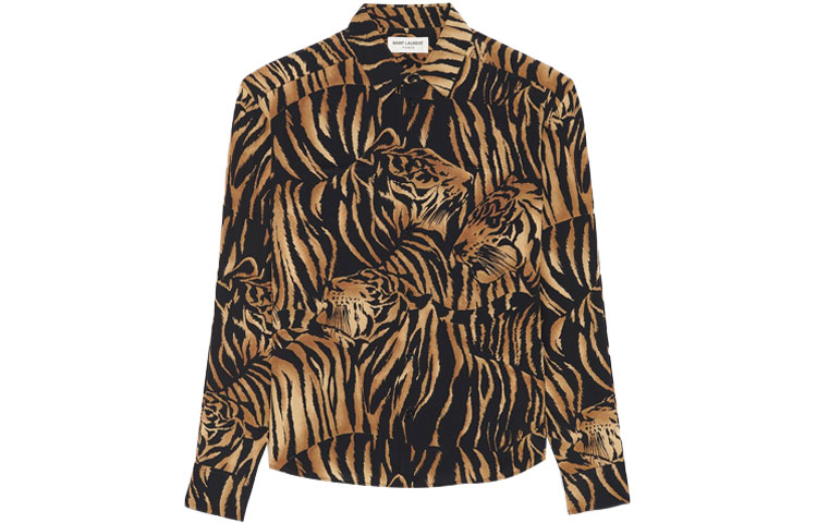Order (W) SAINT LAURENT 黑色虎紋長袖雪紡襯衫 693865Y2E969664