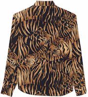 Lookbook (Women) SAINT LAURENT Black Tiger Print Long Sleeve Crepe Shirt 693865Y2E969664