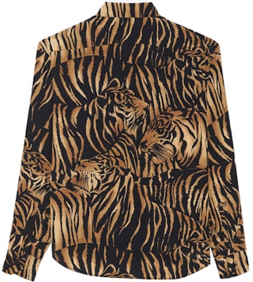 (Women) SAINT LAURENT Black Tiger Print Long Sleeve Crepe Shirt 693865Y2E969664 Lookbook (Women) SAINT LAURENT Black Tiger Print Long Sleeve Crepe Shirt 693865Y2E969664