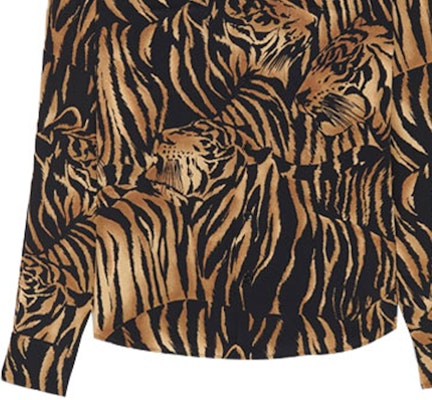 (Women) SAINT LAURENT Black Tiger Print Long Sleeve Crepe Shirt 693865Y2E969664 Sizing (Women) SAINT LAURENT Black Tiger Print Long Sleeve Crepe Shirt 693865Y2E969664