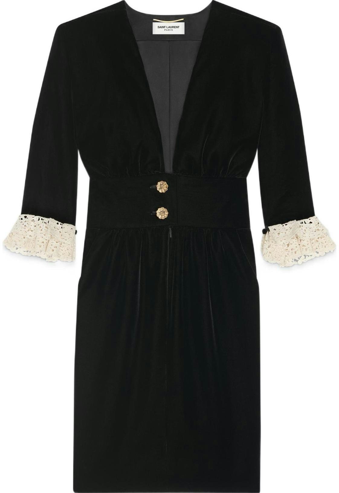 women-saint-laurent-black-v-neck-midi-lace-sleeve-dress-703780-y525-r1000