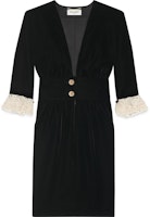 (Women) SAINT LAURENT Black V-Neck Midi Lace-Sleeve Dress 703780Y525R1000 (Women) SAINT LAURENT Black V-Neck Midi Lace-Sleeve Dress 703780Y525R1000