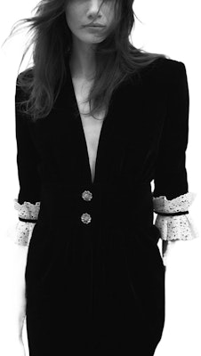 (W) SAINT LAURENT Vestido Negro Midi Escote en V con Mangas de Encaje. 703780Y525R1000 Shop (W) SAINT LAURENT Vestido Negro Midi Escote en V con Mangas de Encaje. 703780Y525R1000