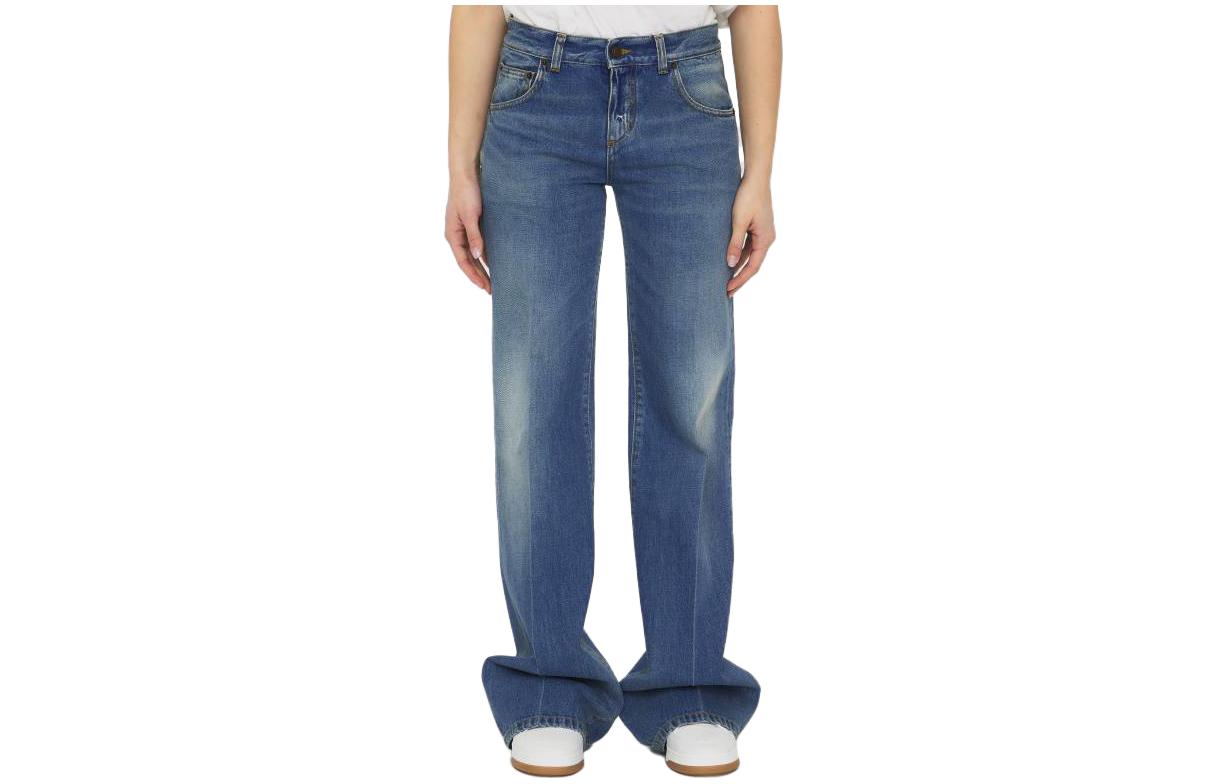 (Women) SAINT LAURENT  Blue Solid Straight-Leg Jeans SS23 723228YI8634293