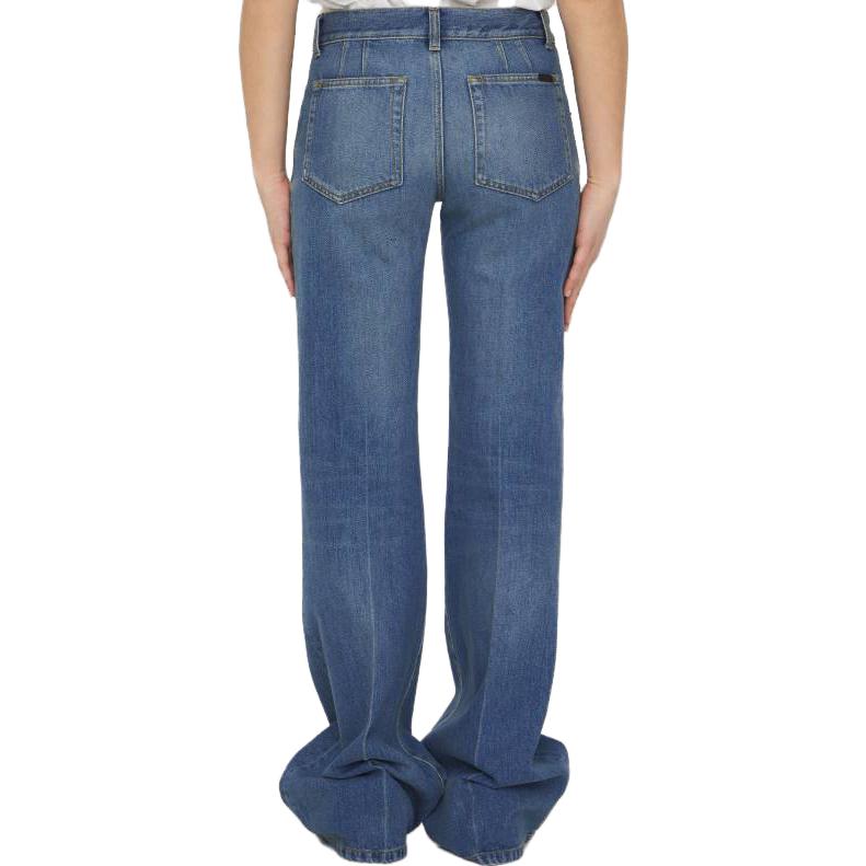 Shop (Women) SAINT LAURENT  Blue Solid Straight-Leg Jeans SS23 723228YI8634293