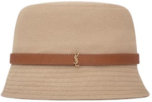 (Women) SAINT LAURENT Brown Canvas Bucket Hat with Leather Strap Trim. 7849483YP629765 (Women) SAINT LAURENT Brown Canvas Bucket Hat with Leather Strap Trim. 7849483YP629765