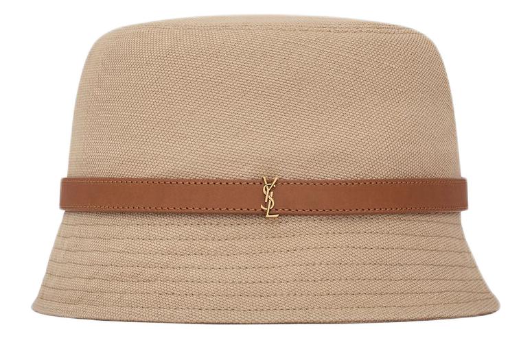 Order (W) SAINT LAURENT Topi Bucket Cokelat Canvas dengan Trim Tali Kulit. 7849483YP629765