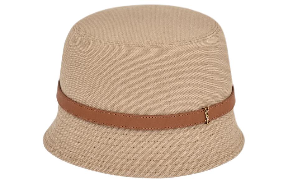 Shop (W) SAINT LAURENT Topi Bucket Cokelat Canvas dengan Trim Tali Kulit. 7849483YP629765
