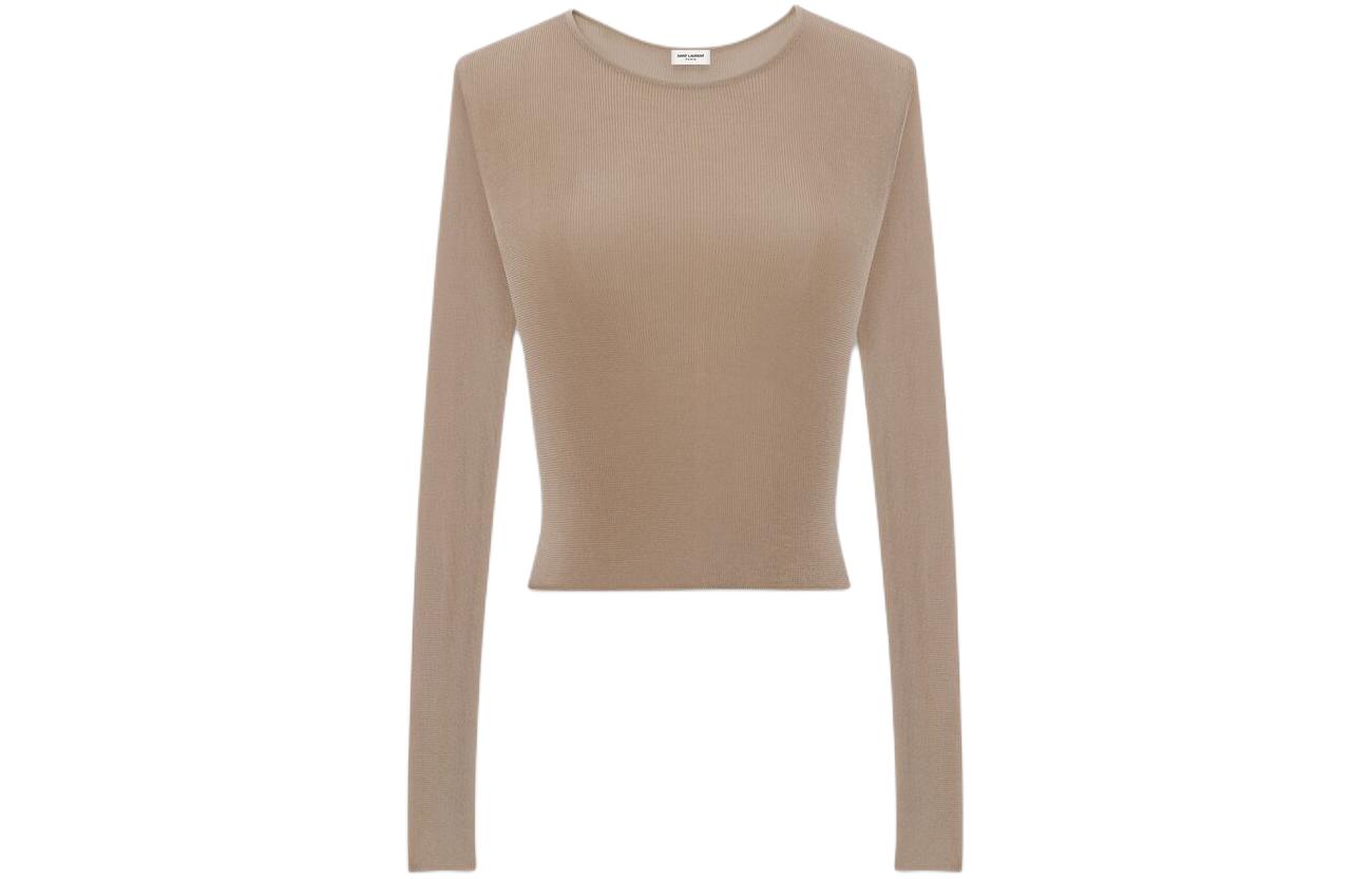 (Women) SAINT LAURENT  Brown Slim Fit Long Sleeve Crew Neck T-Shirt. 735702Y76BM2832