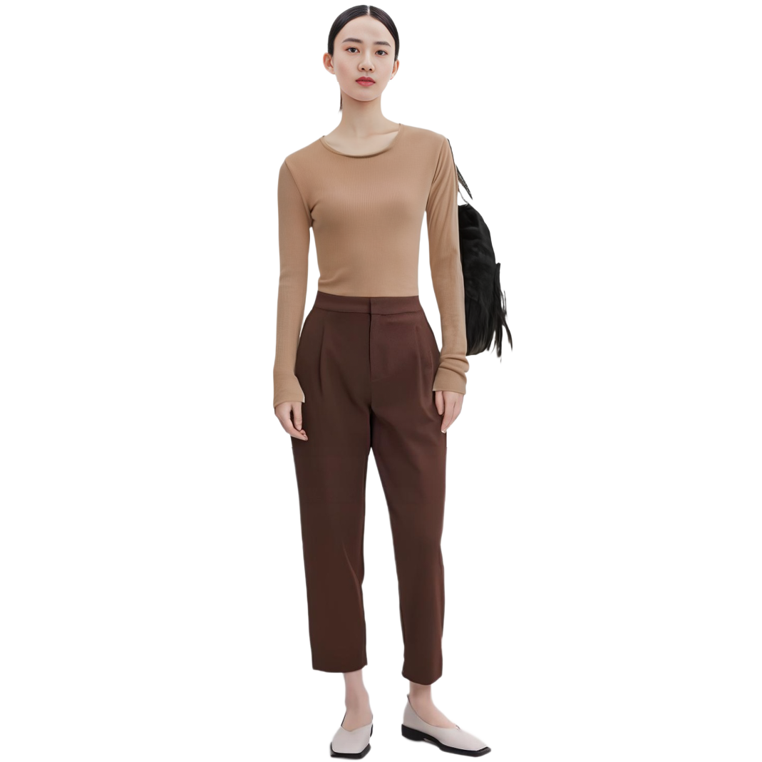 Shop (W) SAINT LAURENT 棕色修身長袖圓領T恤 735702Y76BM2832