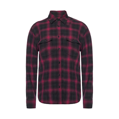(Women) Saint Laurent Burgundy Plaid Single-Breasted Long-Sleeve Shirt 542761Y826L6461