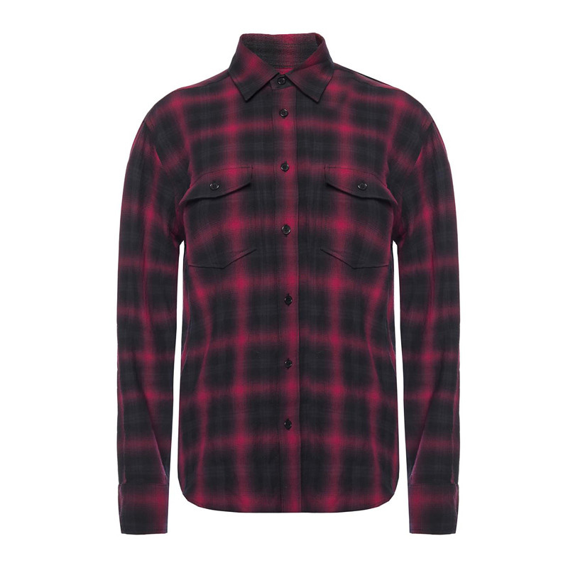 Order (W) Saint Laurent Camisa Burdeos Cuadros de Manga Larga y Corte Entallado 542761Y826L6461