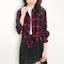 Lookbook (Women) Saint Laurent Burgundy Plaid Single-Breasted Long-Sleeve Shirt 542761Y826L6461