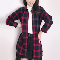 Shop (W) 聖羅蘭酒紅色格紋單排扣長袖襯衫 542761Y826L6461