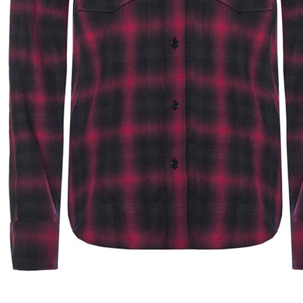 Sizing (W) Saint Laurent Camisa Burdeos Cuadros de Manga Larga y Corte Entallado 542761Y826L6461