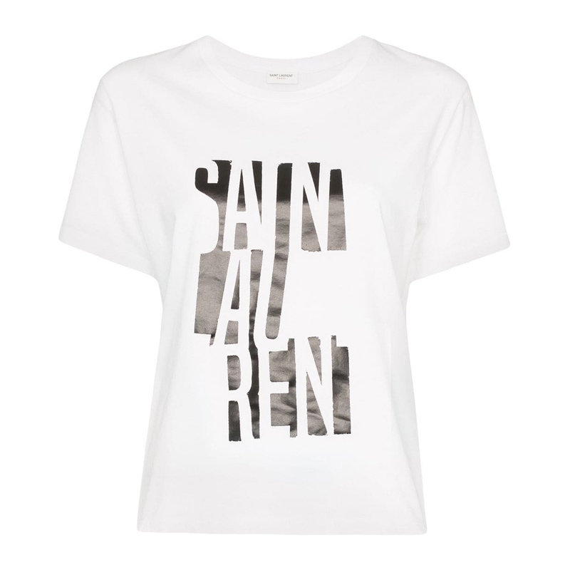 (Women) SAINT LAURENT  Casual Letter Print Short-Sleeve T-Shirt White 577070YBJJ2