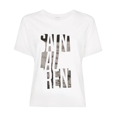 (Women) SAINT LAURENT Casual Letter Print Short-Sleeve T-Shirt White 577070YBJJ2