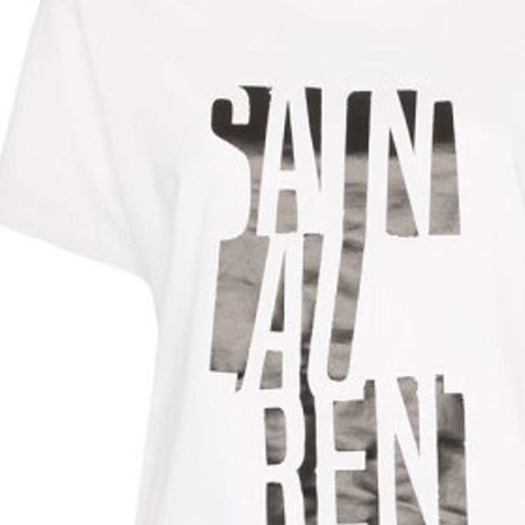 Sizing (Women) SAINT LAURENT  Casual Letter Print Short-Sleeve T-Shirt White 577070YBJJ2