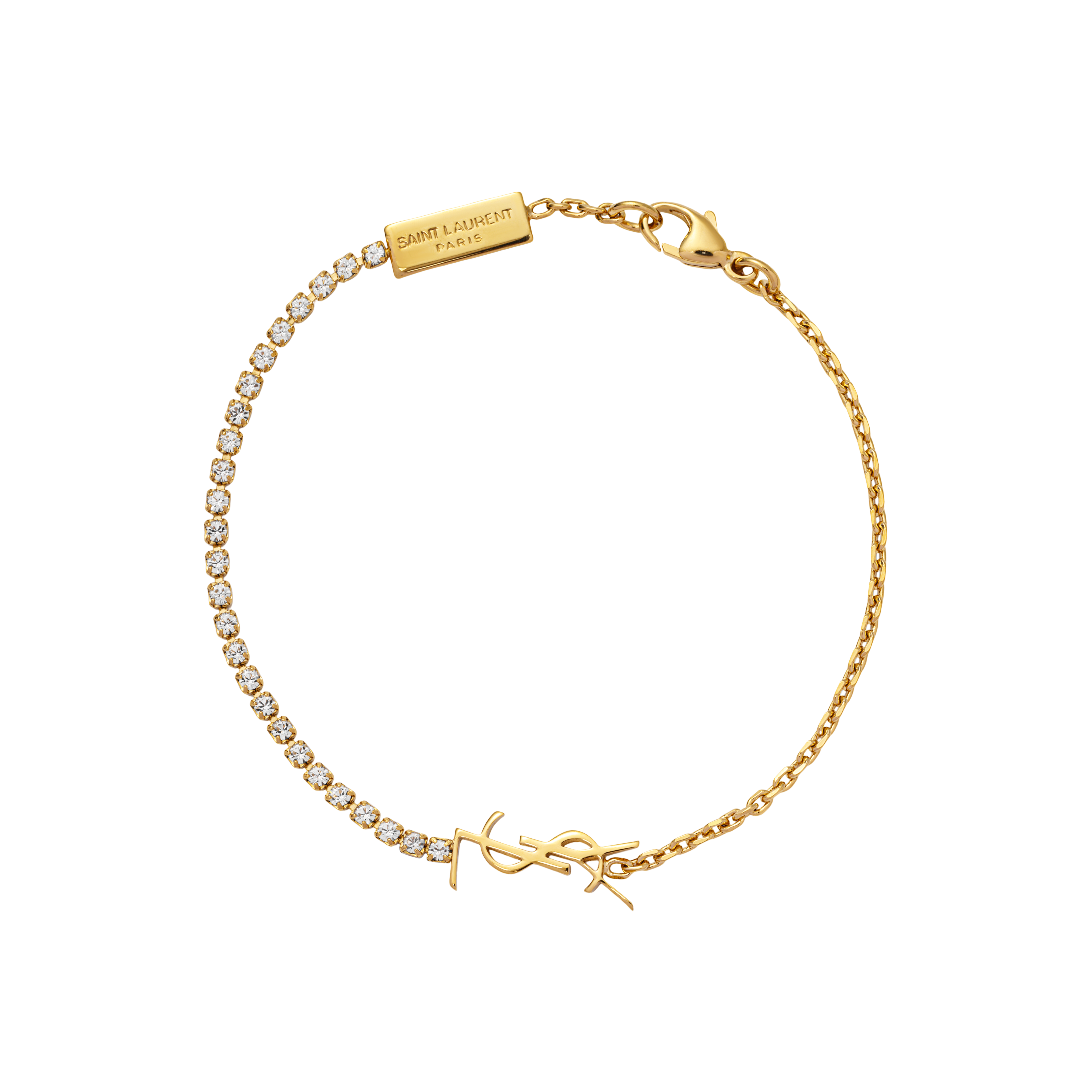 (Women) Saint Laurent  Gold Bracelet - Glass, Brass, Metal, Rhinestone, Logo Design 712345Y15268066