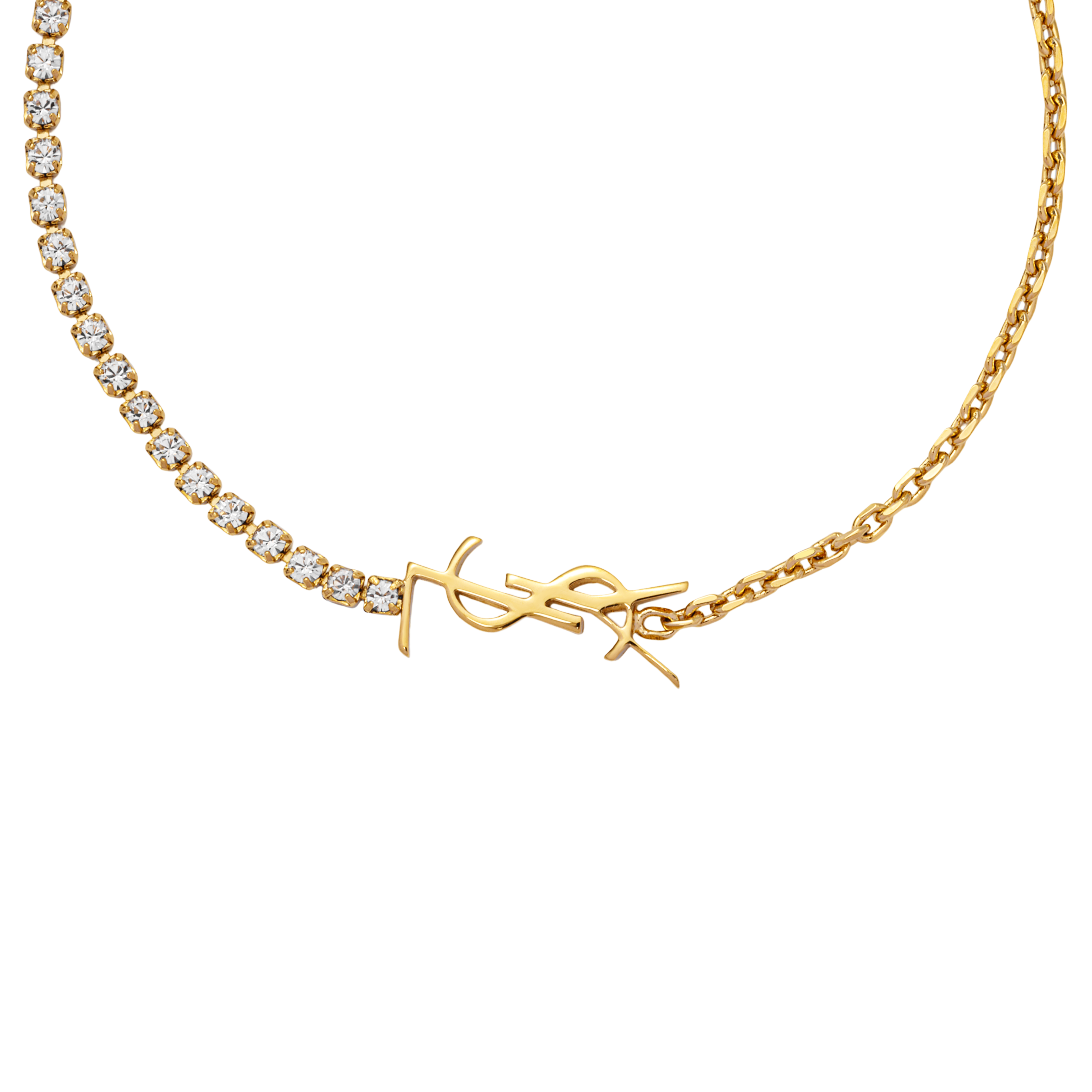 Shop (W) 聖羅蘭金手鏈 - 玻璃, 黃銅, 金屬, 水鑽, 標誌設計 712345Y15268066