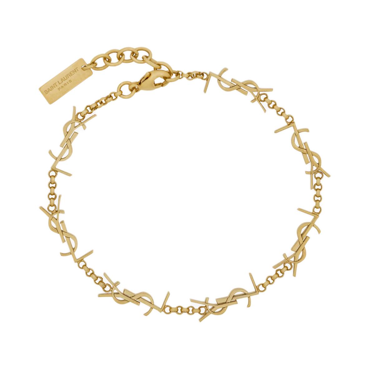 (Women) SAINT LAURENT  Gold Brass Bracelet with Engraved Metal Logo Plaque. 757664Y15008030