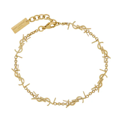 (Women) SAINT LAURENT Gold Brass Bracelet with Engraved Metal Logo Plaque. 757664Y15008030