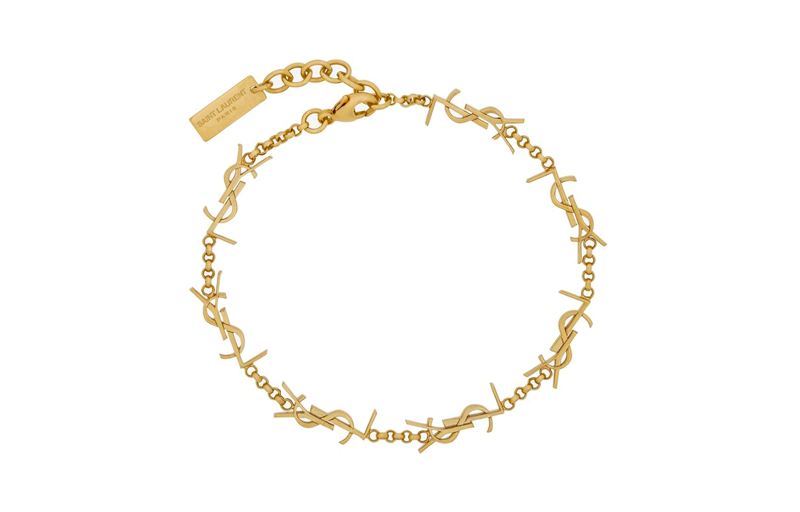 Order (Women) SAINT LAURENT  Gold Brass Bracelet with Engraved Metal Logo Plaque. 757664Y15008030