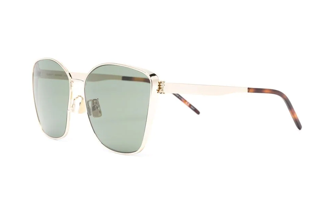 (Women) SAINT LAURENT  Gold Square Logo Metal Acetate Sunglasses SLM98003