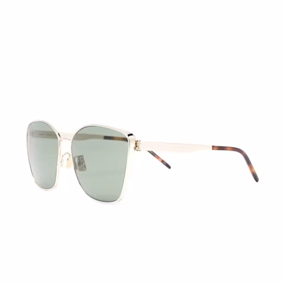 (Women) SAINT LAURENT Gold Square Logo Metal Acetate Sunglasses SLM98003