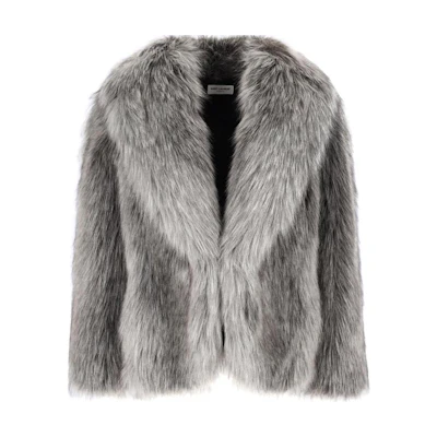(Women) SAINT LAURENT Grey Solid Color Fur Long Sleeve Jacket 749616Y4F94-1701