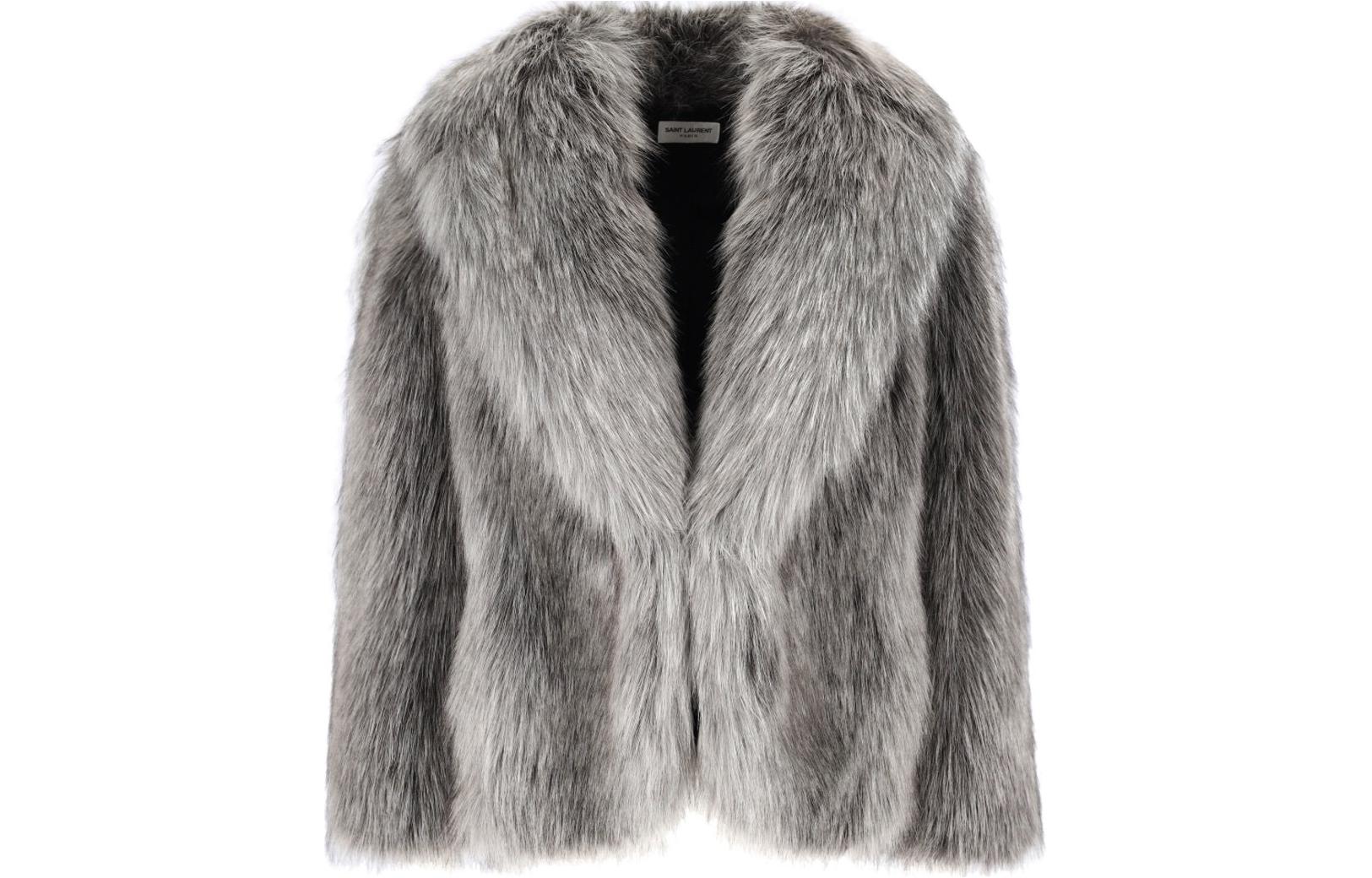 Order (Women) SAINT LAURENT  Grey Solid Color Fur Long Sleeve Jacket 749616Y4F94-1701