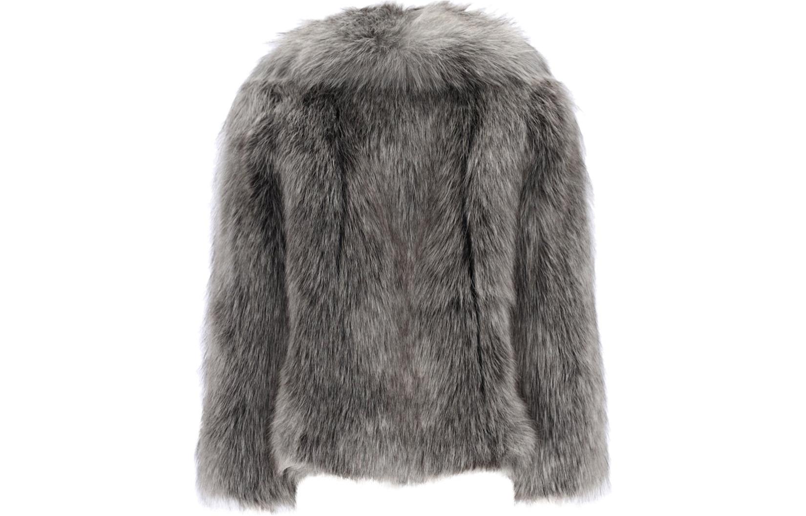 Lookbook (Women) SAINT LAURENT  Grey Solid Color Fur Long Sleeve Jacket 749616Y4F94-1701