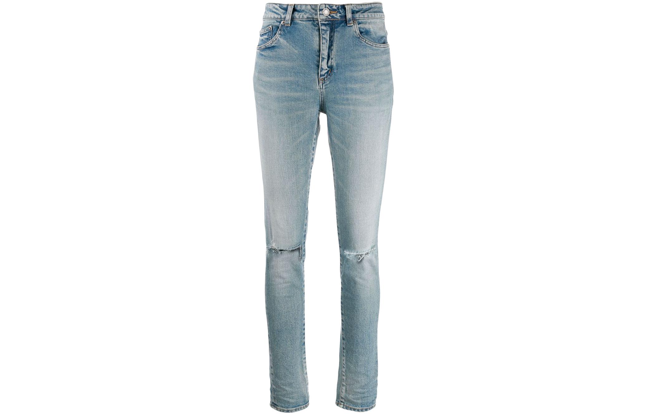 (Women) Saint Laurent  High-Waist Distressed Long Jeans - Blue 606670YO5074741
