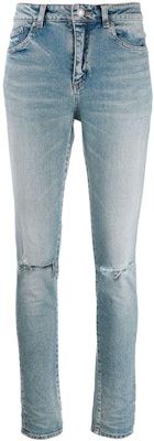 (Women) Saint Laurent High-Waist Distressed Long Jeans - Blue 606670YO5074741 Order (Women) Saint Laurent High-Waist Distressed Long Jeans - Blue 606670YO5074741