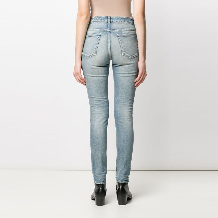 Purchase (Women) Saint Laurent  High-Waist Distressed Long Jeans - Blue 606670YO5074741