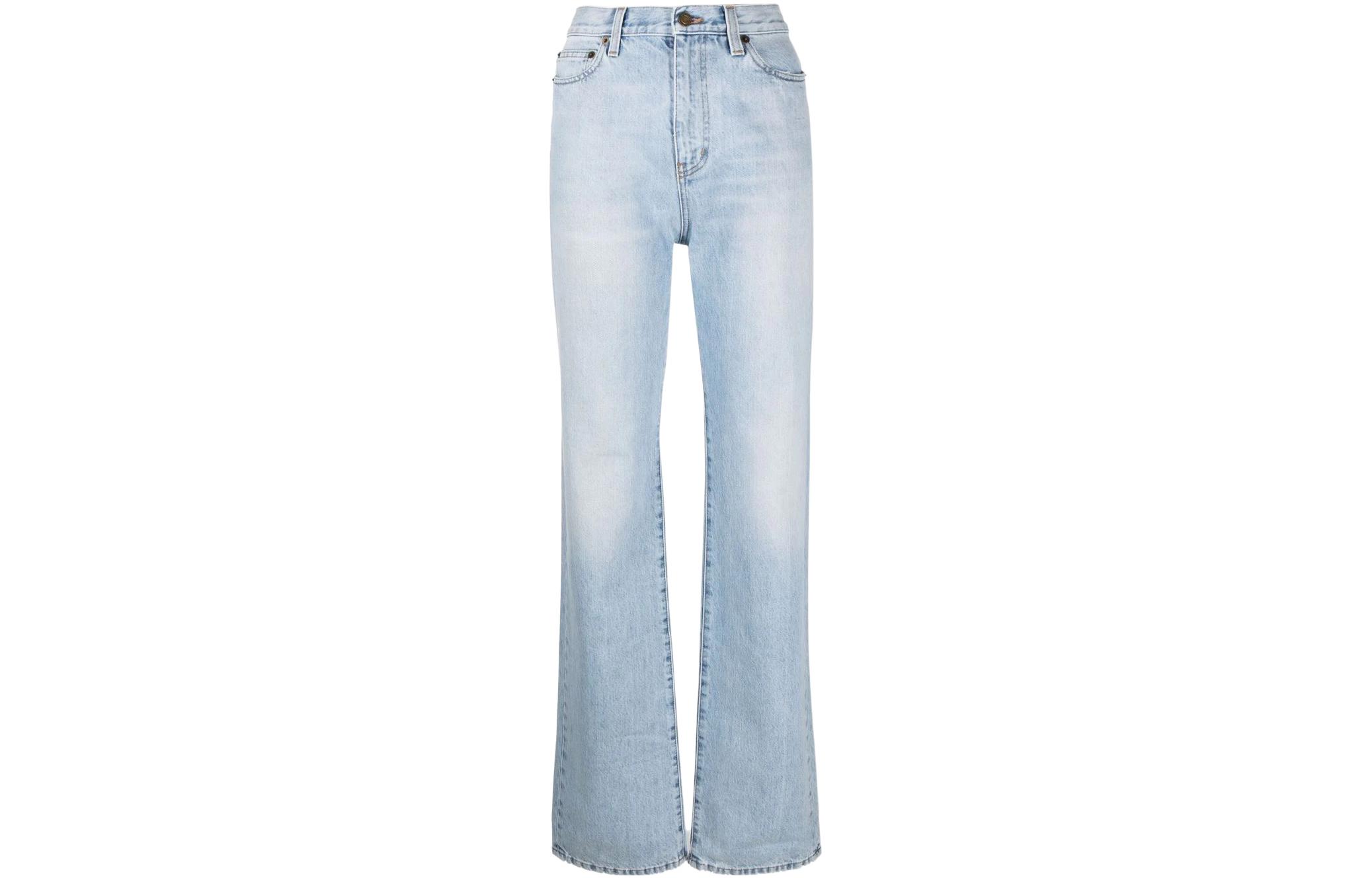 Order (Women) SAINT LAURENT  High-Waisted Washed Denim Jeans SS22 Light Blue. 691771Y35AK4925