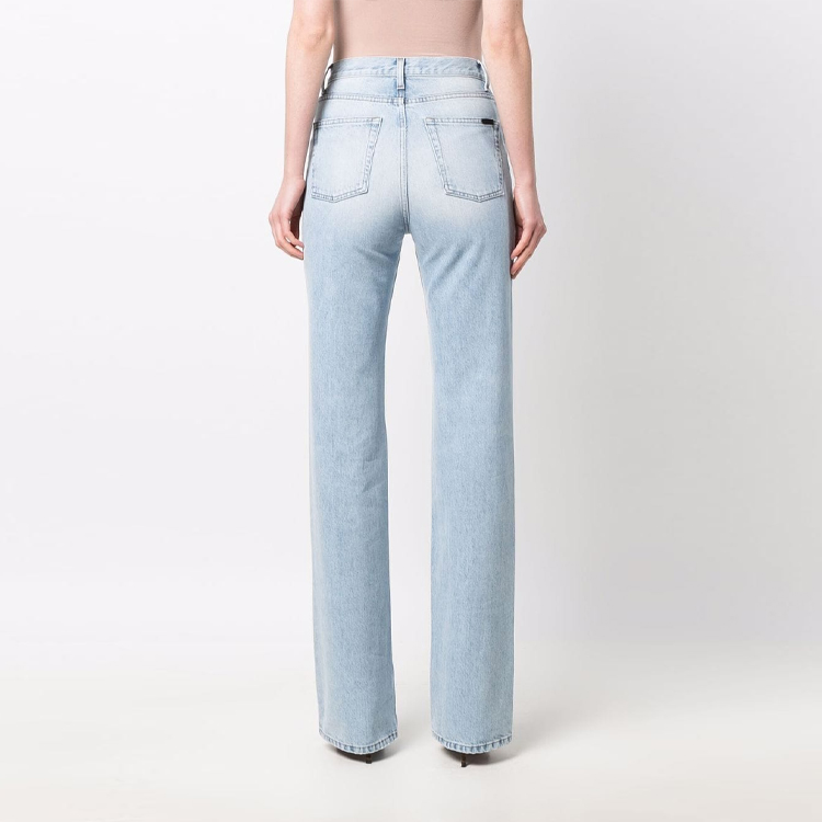 Shop (Women) SAINT LAURENT  High-Waisted Washed Denim Jeans SS22 Light Blue. 691771Y35AK4925