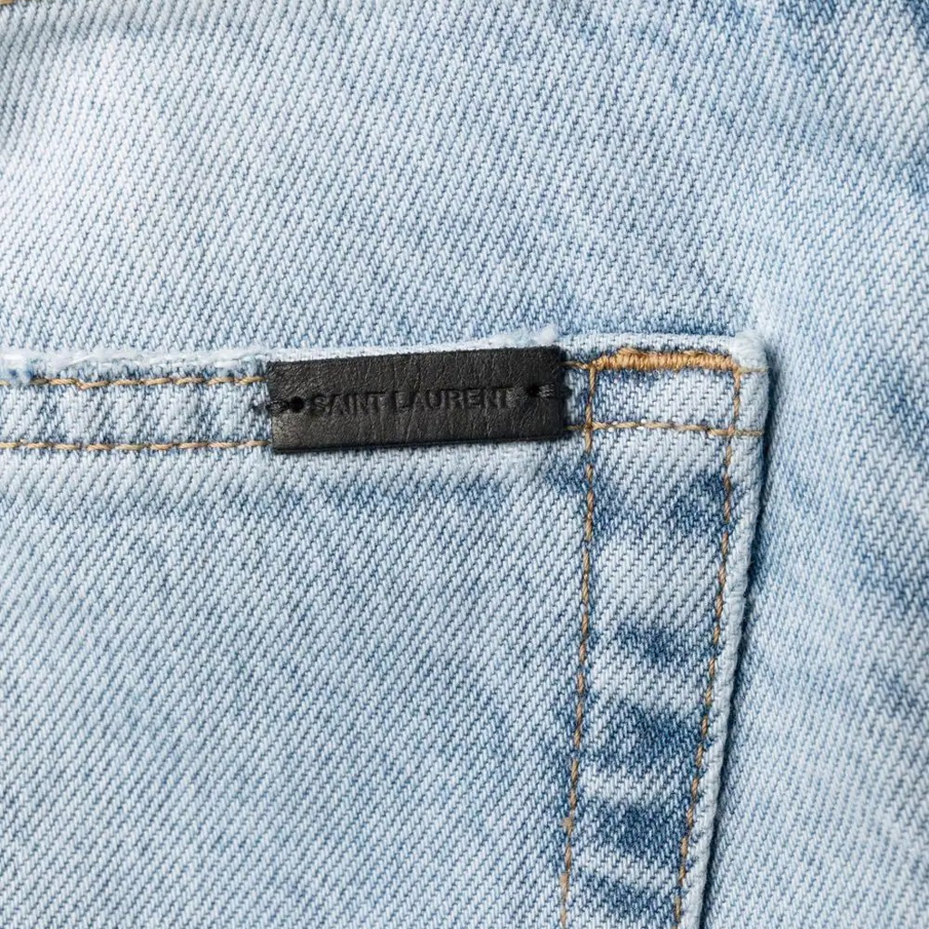 Sizing (Women) SAINT LAURENT  High-Waisted Washed Denim Jeans SS22 Light Blue. 691771Y35AK4925