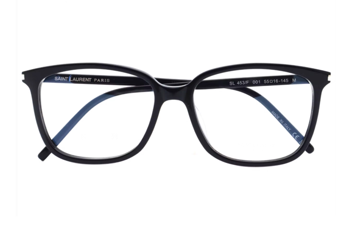 Shop (Women) Saint Laurent  Irregular Acetate Optical Glasses Black with Side Logo. SL453F-001
