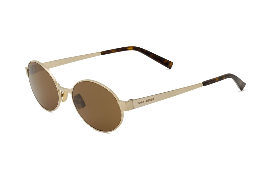 (Women) SAINT LAURENT  Oval Metal Frame Logo Sunglasses Gold SL692004goldgoldbrown