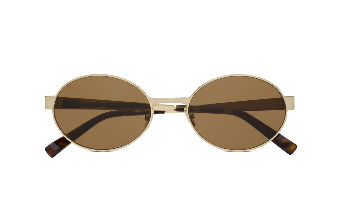 (Women) SAINT LAURENT  Oval Metal Frame Logo Sunglasses Gold SL692004goldgoldbrown 圖 3